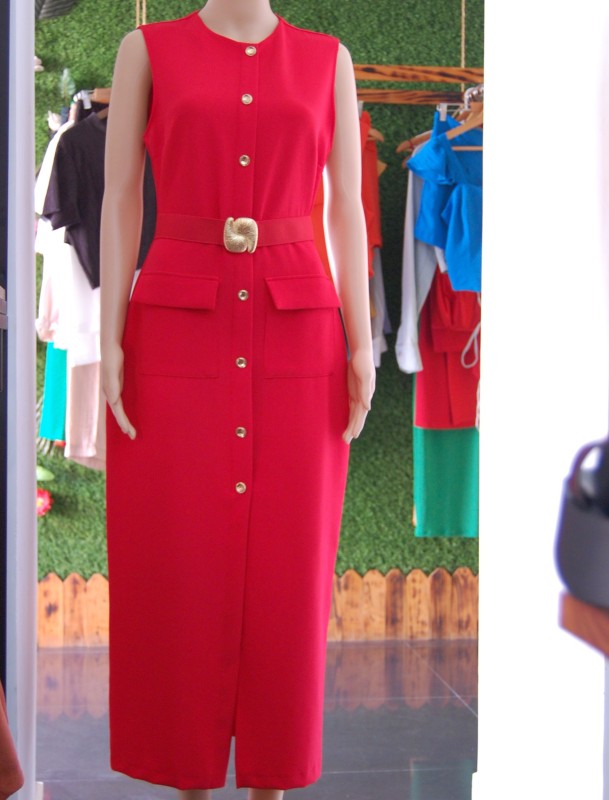 Vestido Feminino Vermelho com Botões Dourado Zara