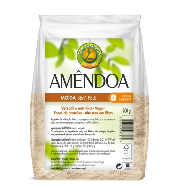 Farinha De Amêndoa (Moída) Cem Porcento 200g